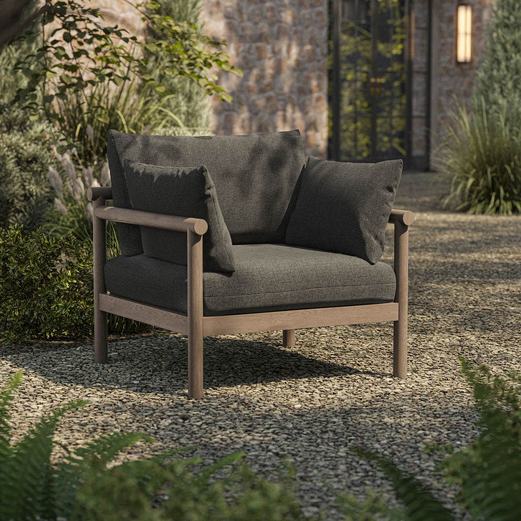Eleni Outdoor Patio Teak Wood Armchair - Weathered Gray Flint