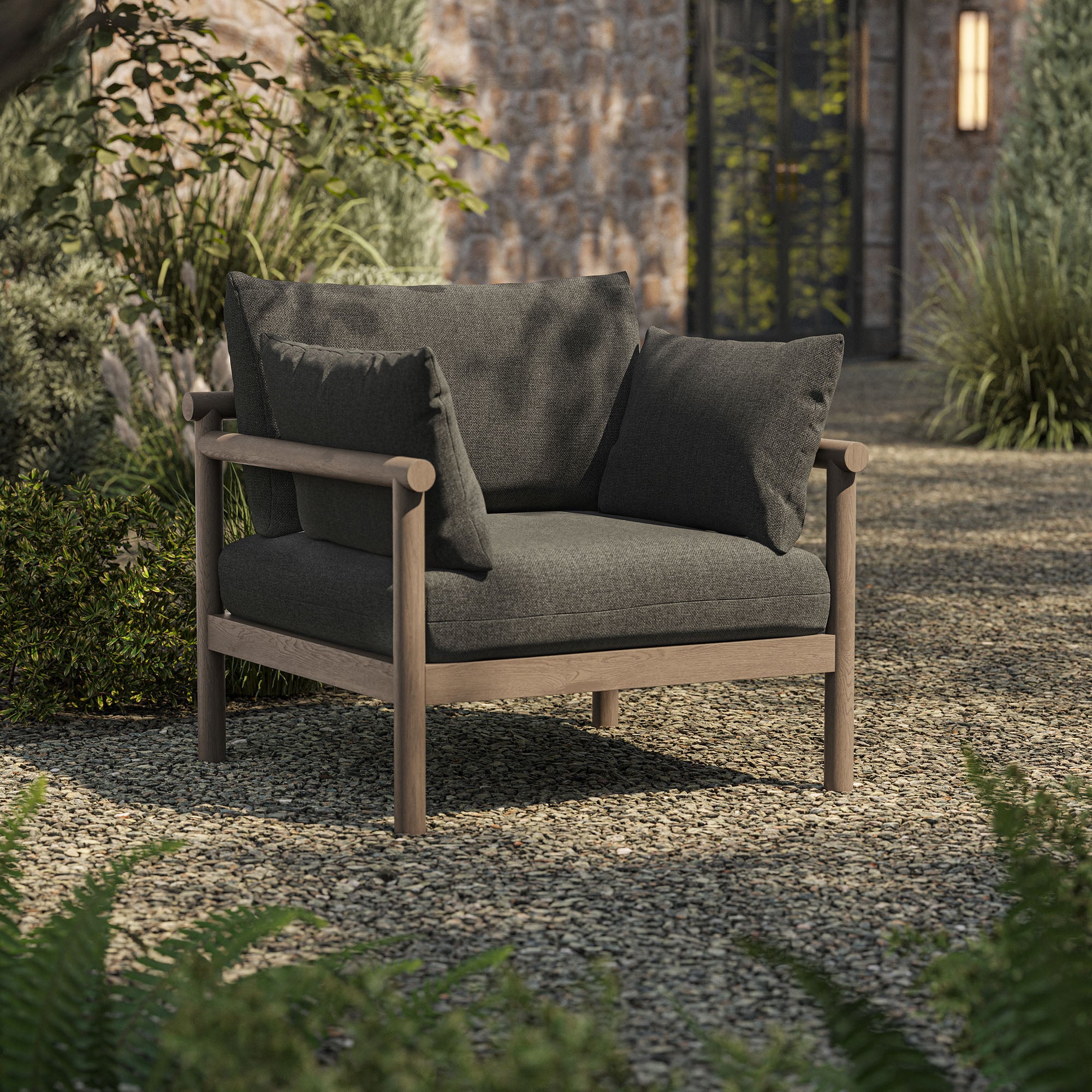Eleni Outdoor Patio Teak Wood Armchair - Weathered Gray Flint