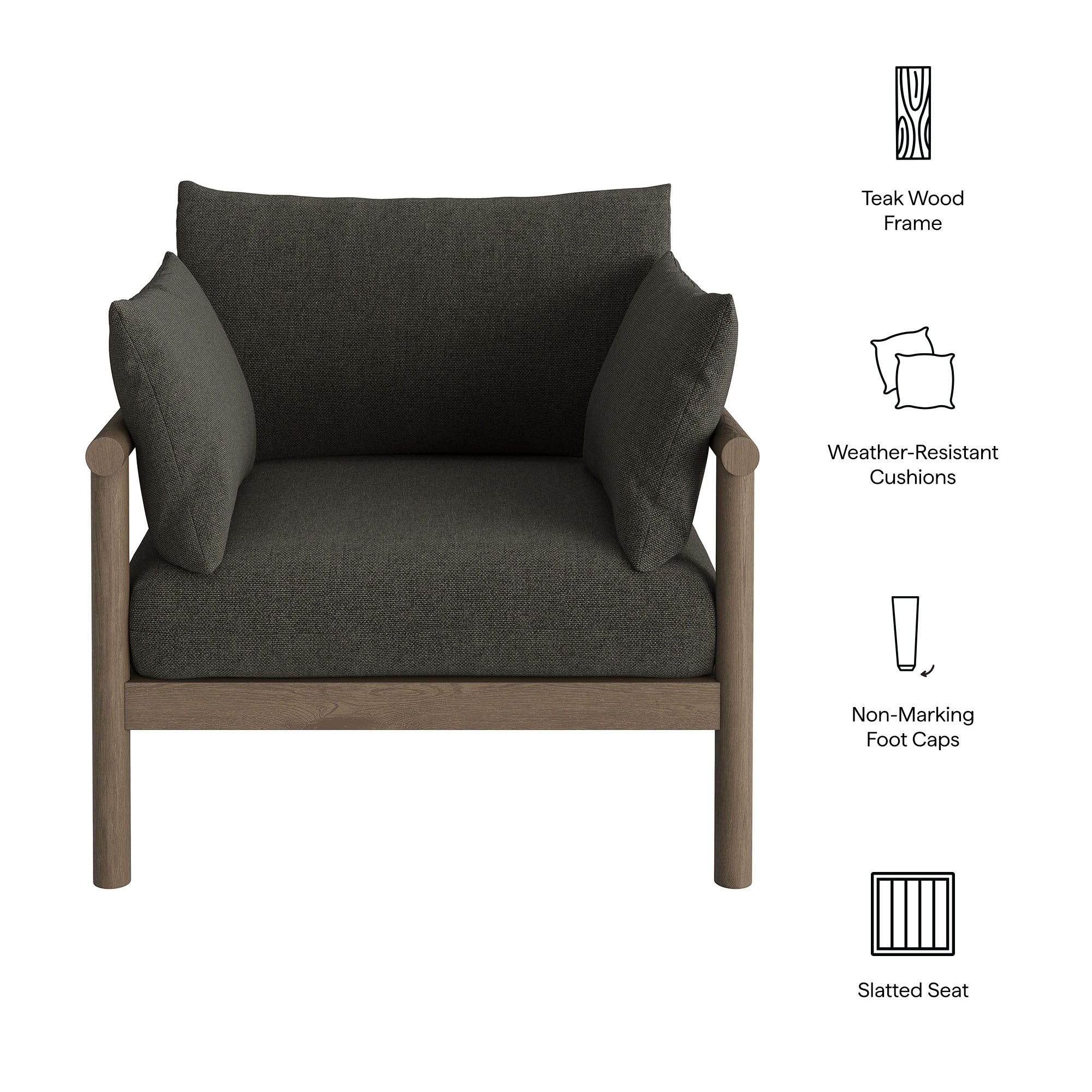 Eleni Outdoor Patio Teak Wood Armchair - Weathered Gray Flint