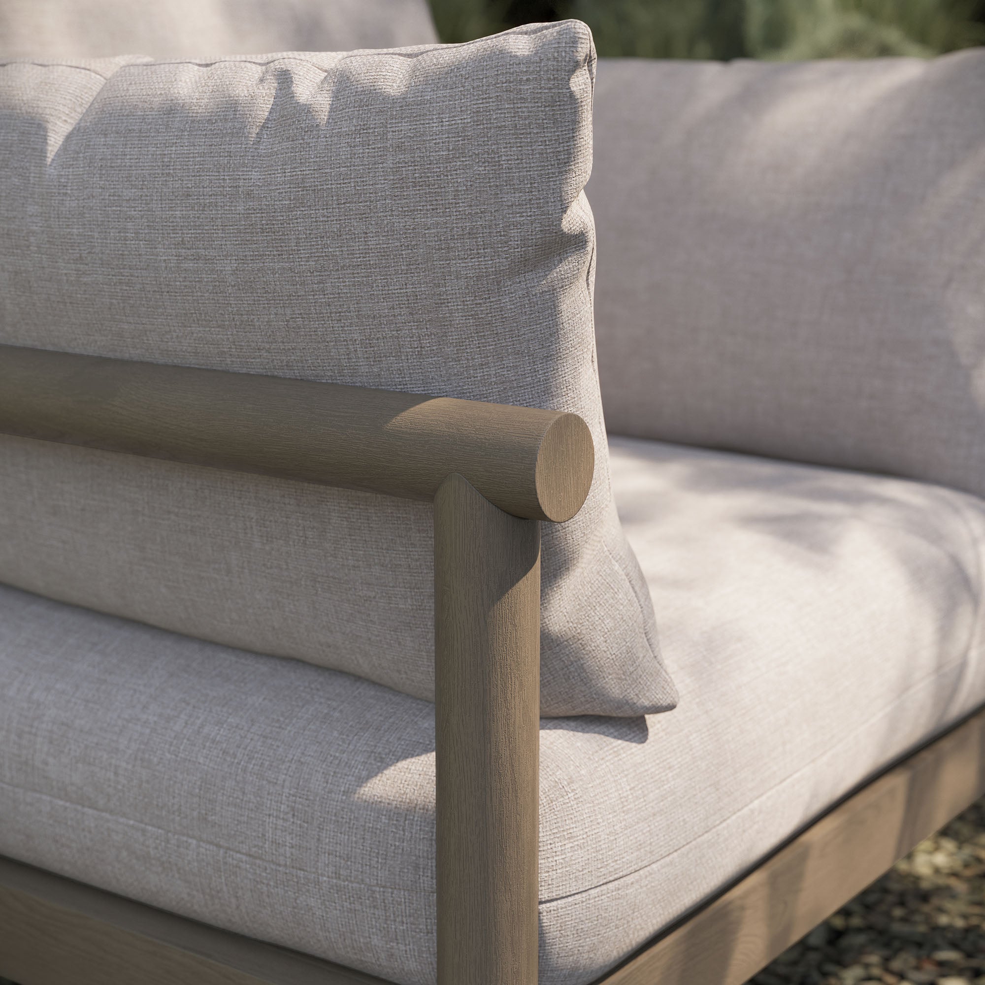 Eleni Outdoor Patio Teak Wood Armchair - Weathered Gray Pebble