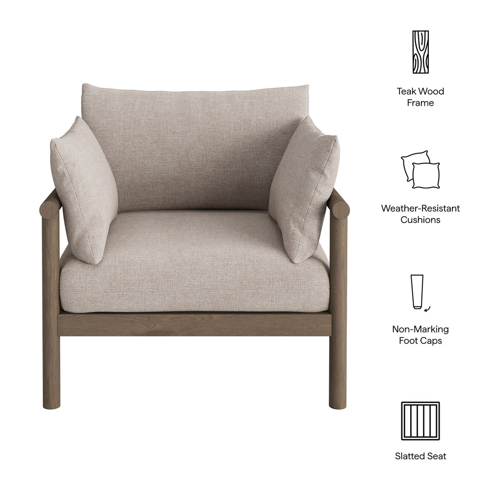 Eleni Outdoor Patio Teak Wood Armchair - Weathered Gray Pebble