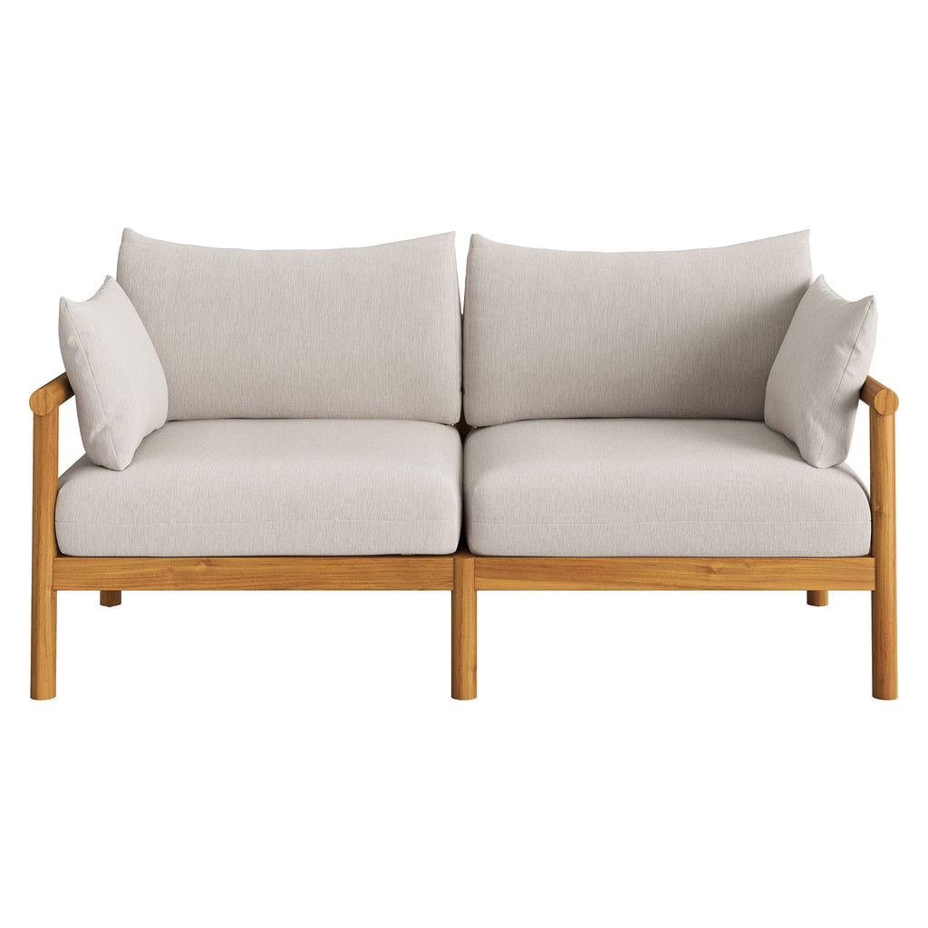 Eleni 2-Piece Outdoor Patio Teak Wood Loveseat with Ottoman Set - Natural Sail