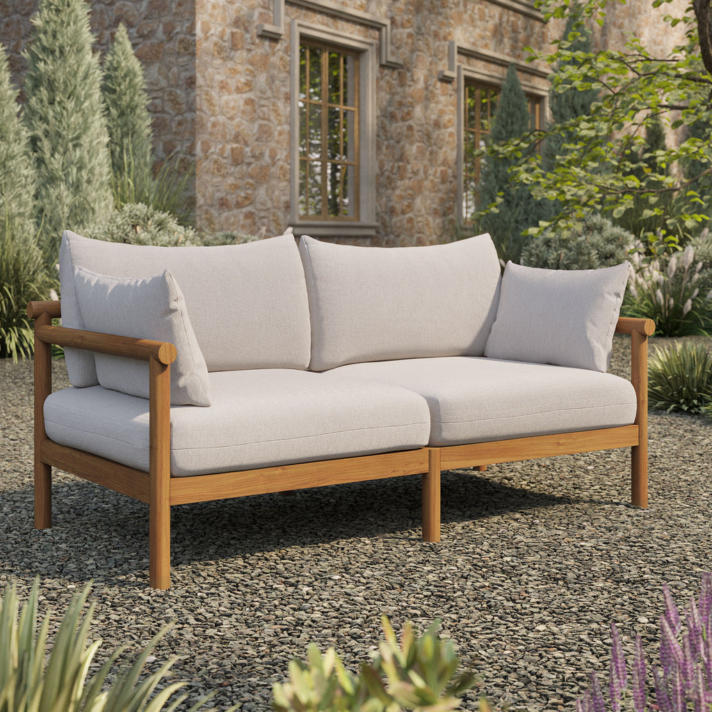Eleni Outdoor Patio Teak Wood Loveseat - Natural Sail
