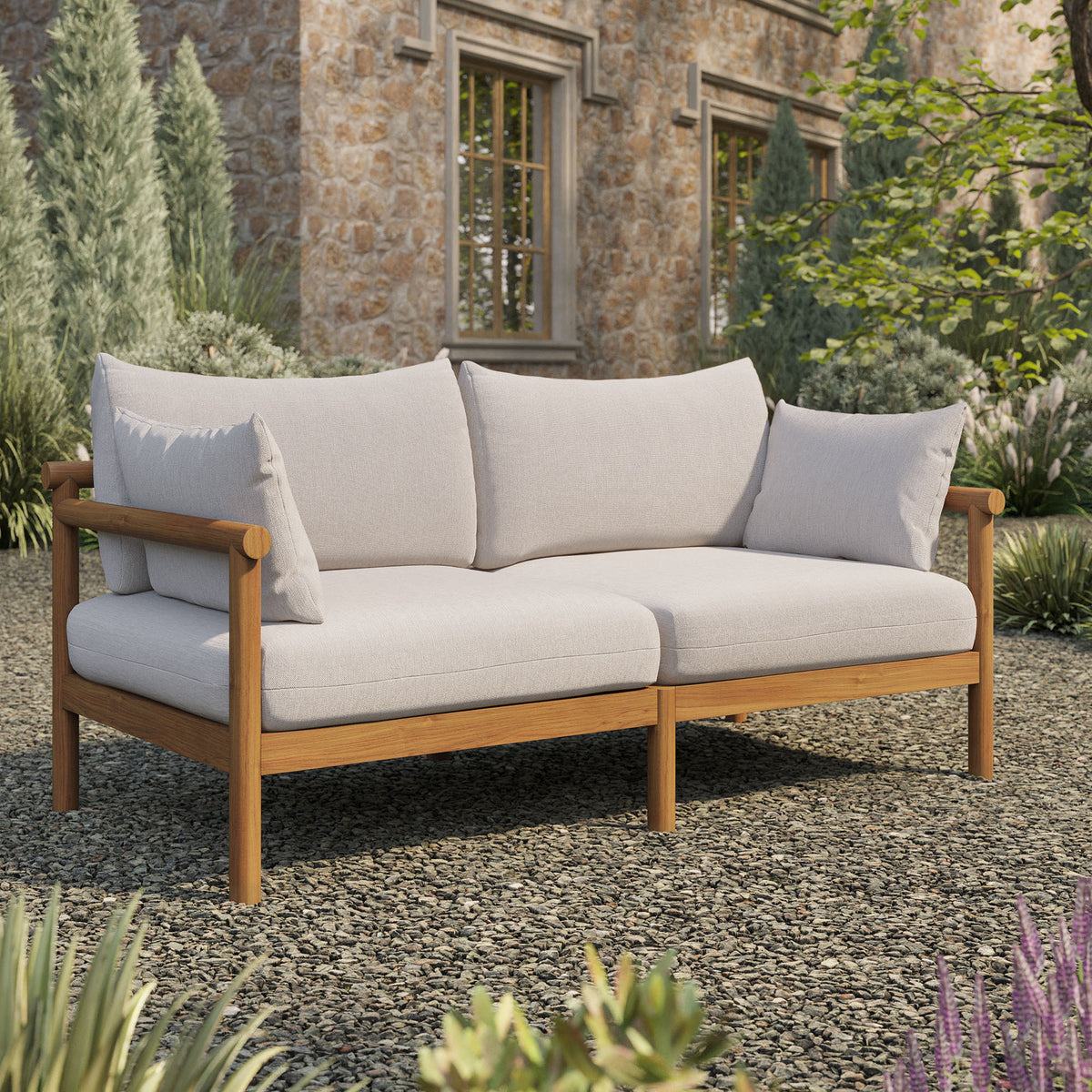 Eleni Outdoor Patio Teak Wood Loveseat - Natural Sail