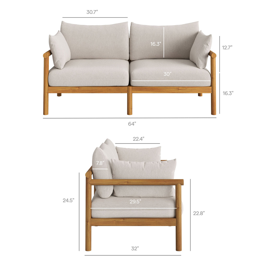 Eleni Outdoor Patio Teak Wood Loveseat - Natural Sail