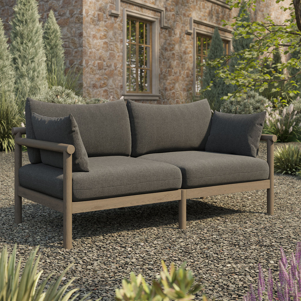 Eleni Outdoor Patio Teak Wood Loveseat - Weathered Gray Flint