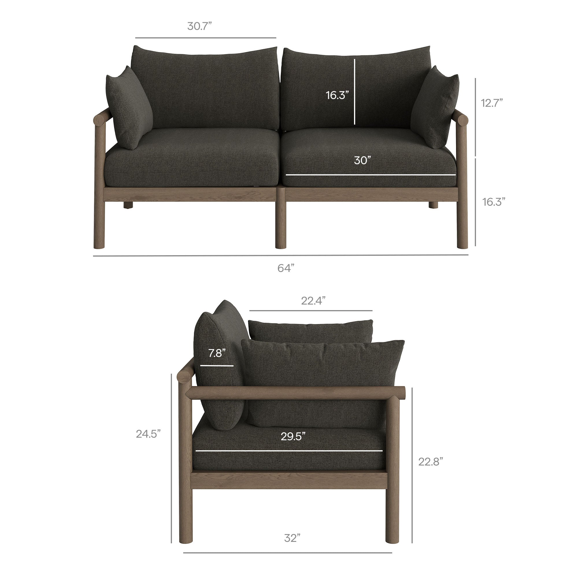 Eleni Outdoor Patio Teak Wood Loveseat - Weathered Gray Flint