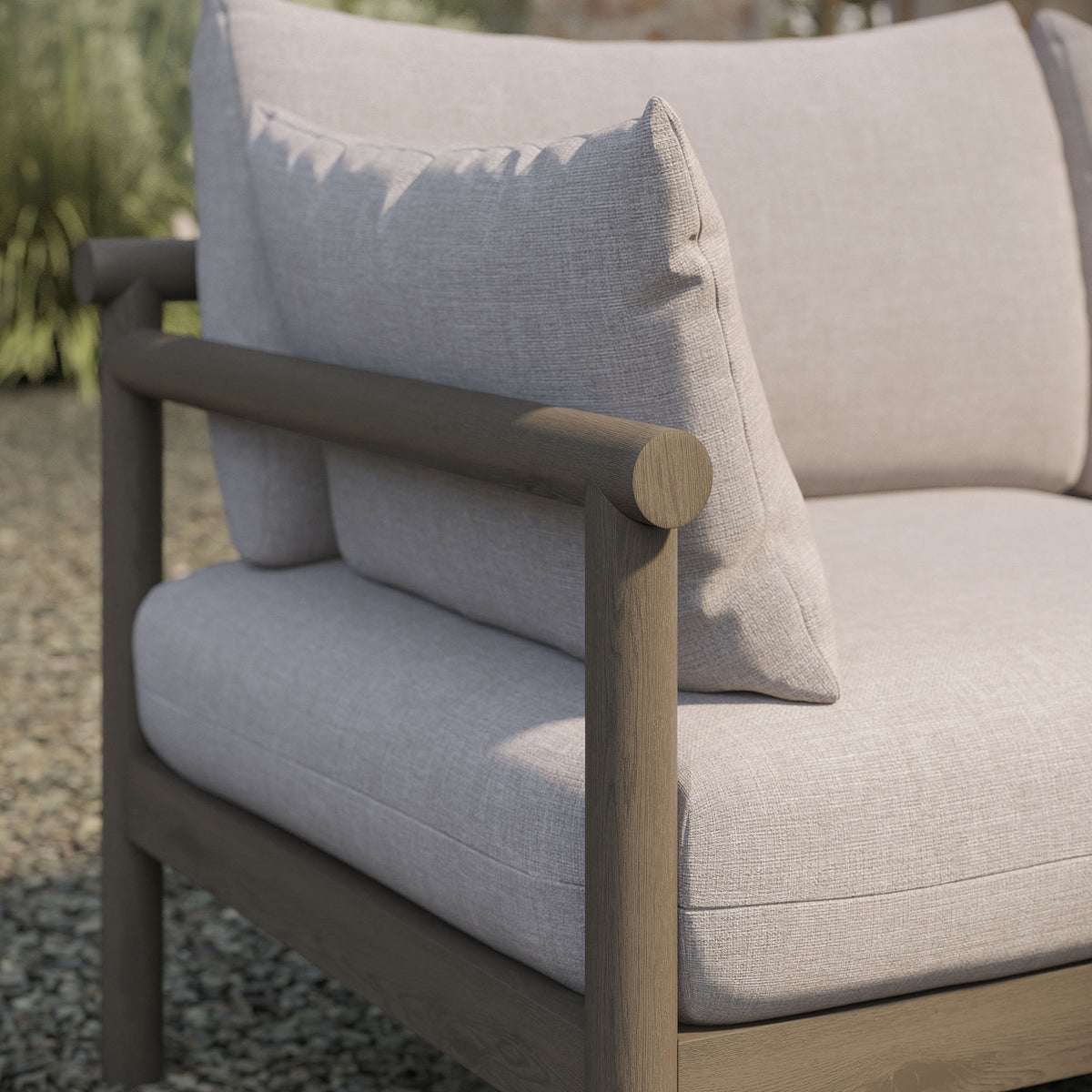 Eleni Outdoor Patio Teak Wood Loveseat - Weathered Gray Pebble