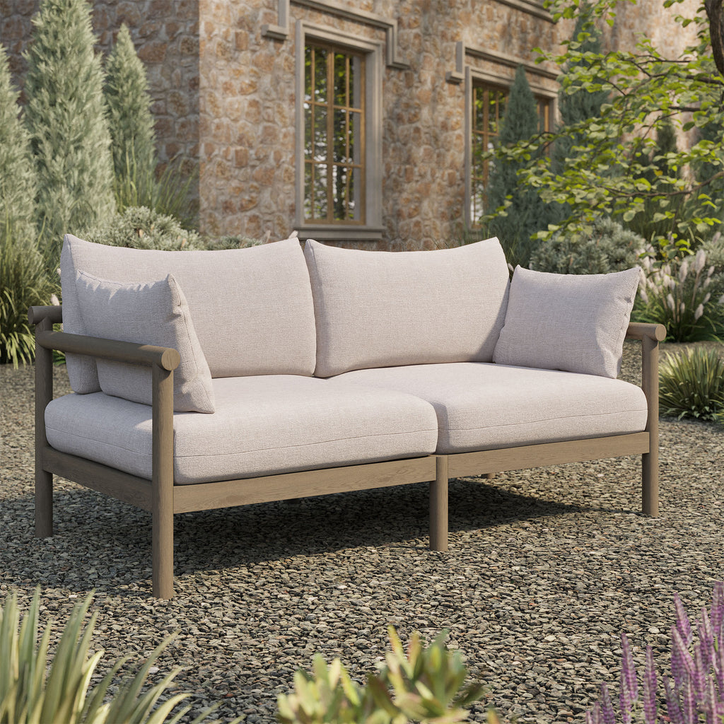 Eleni Outdoor Patio Teak Wood Loveseat - Weathered Gray Pebble