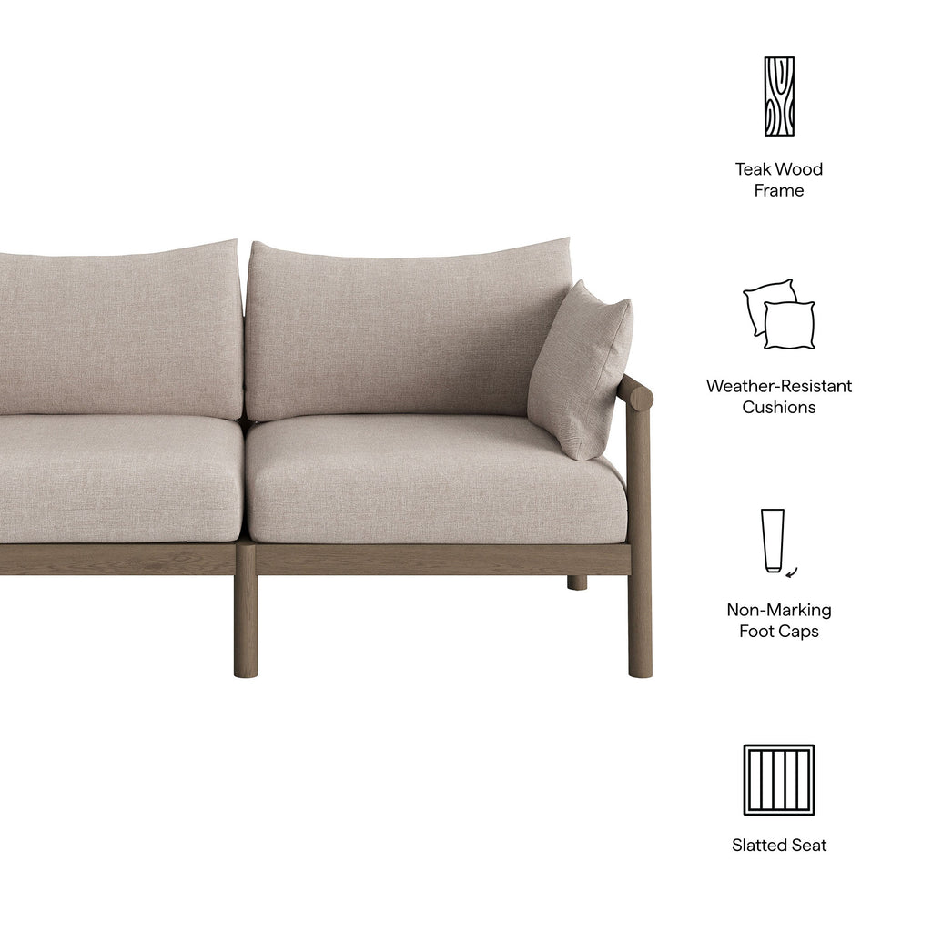 Eleni Outdoor Patio Teak Wood Loveseat - Weathered Gray Pebble