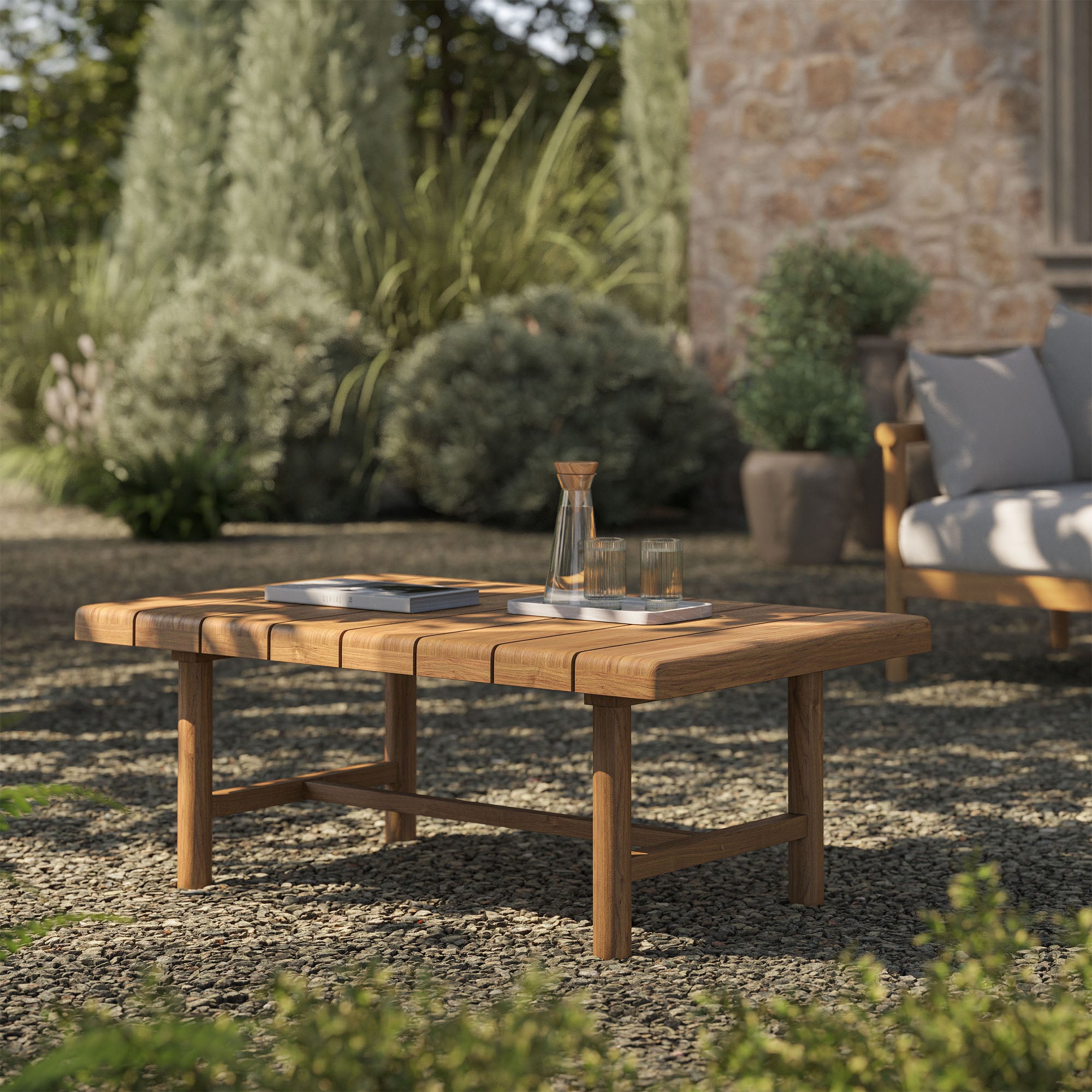 Eleni 41-Inch Outdoor Patio Teak Wood Coffee Table - Natural
