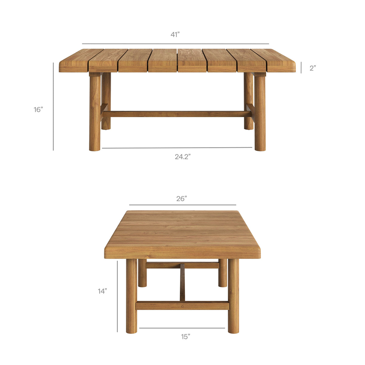 Eleni 41-Inch Outdoor Patio Teak Wood Coffee Table - Natural