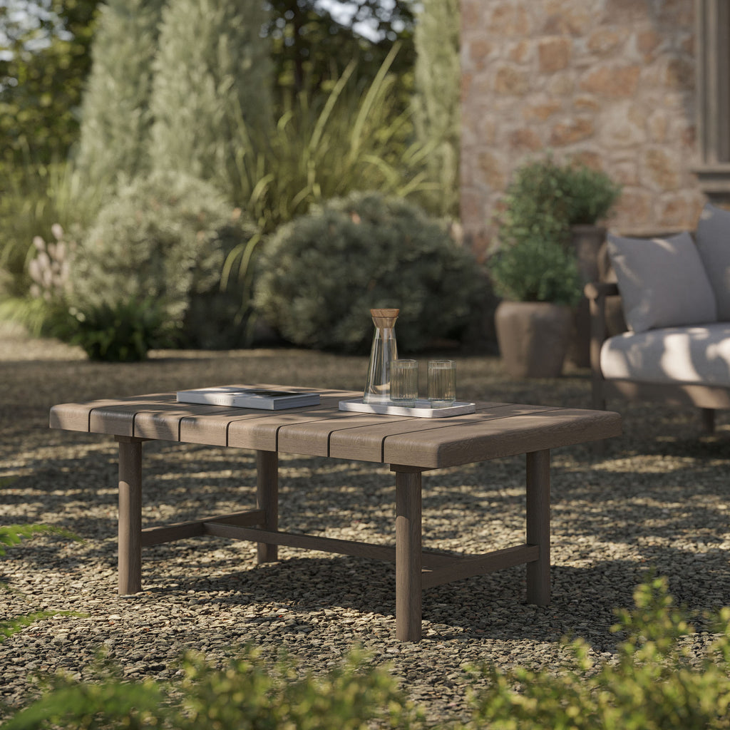 Eleni 41-Inch Outdoor Patio Teak Wood Coffee Table - Weathered Gray Teak