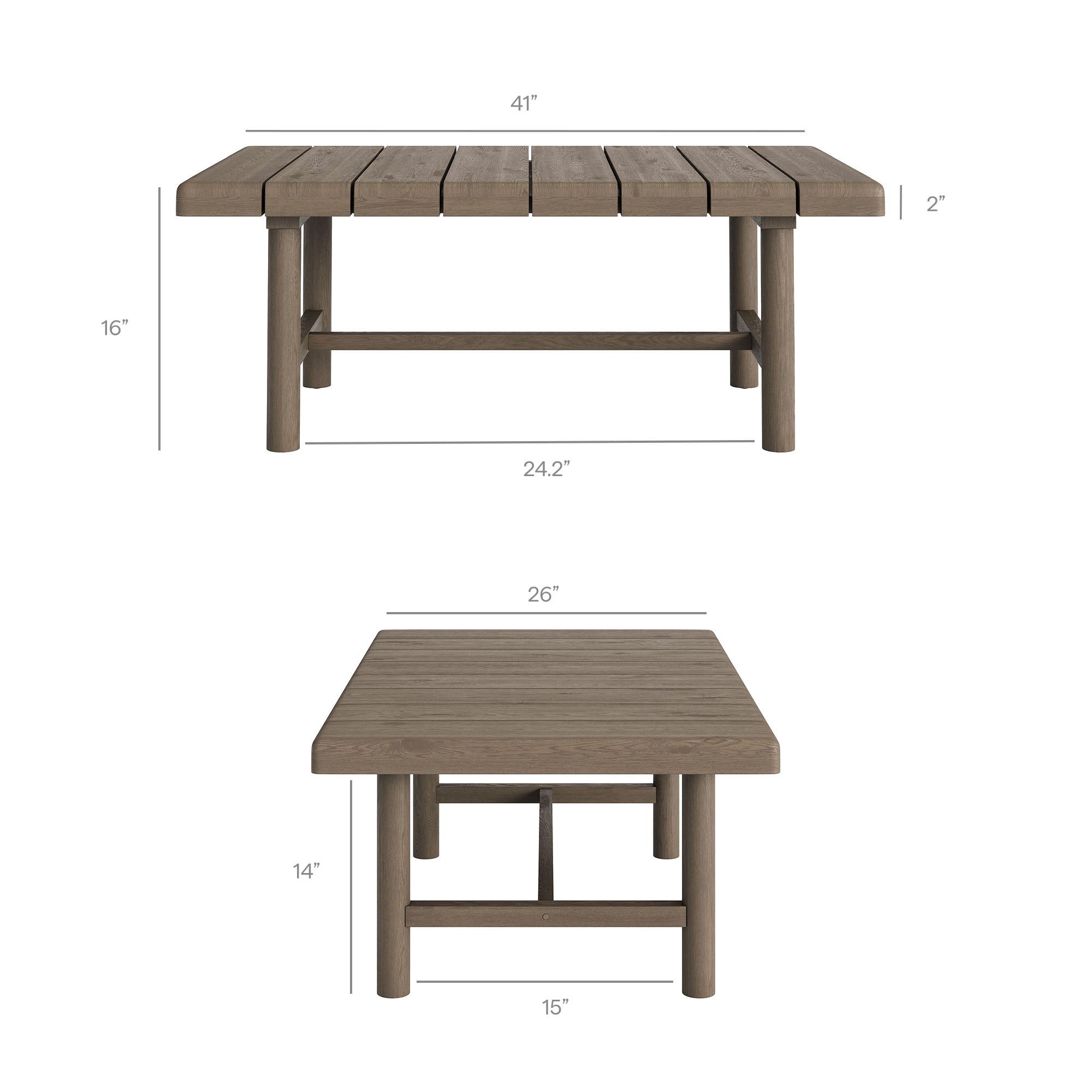 Eleni 41-Inch Outdoor Patio Teak Wood Coffee Table - Weathered Gray Teak