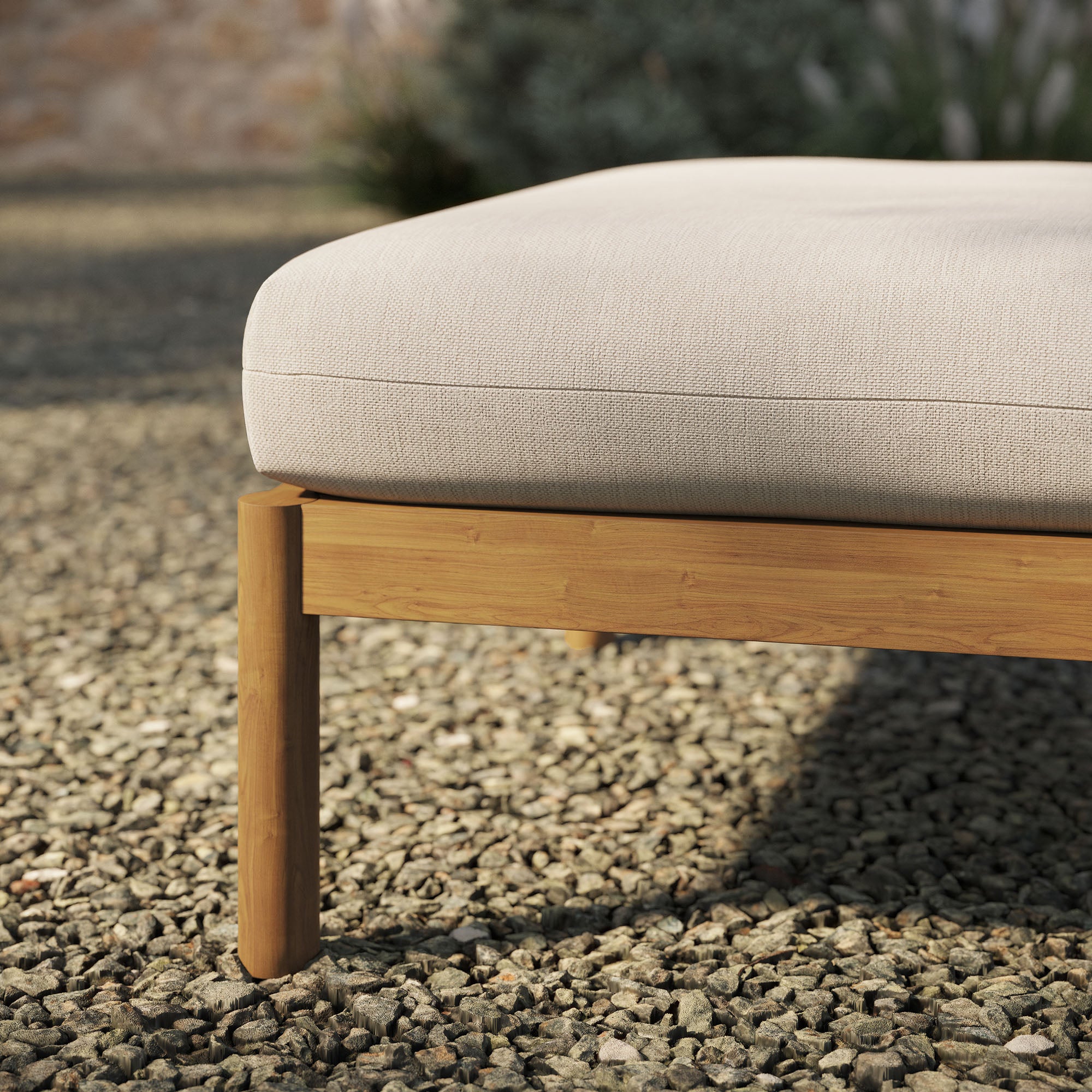 Eleni Square Outdoor Patio Teak Wood Ottoman - Natural Sail