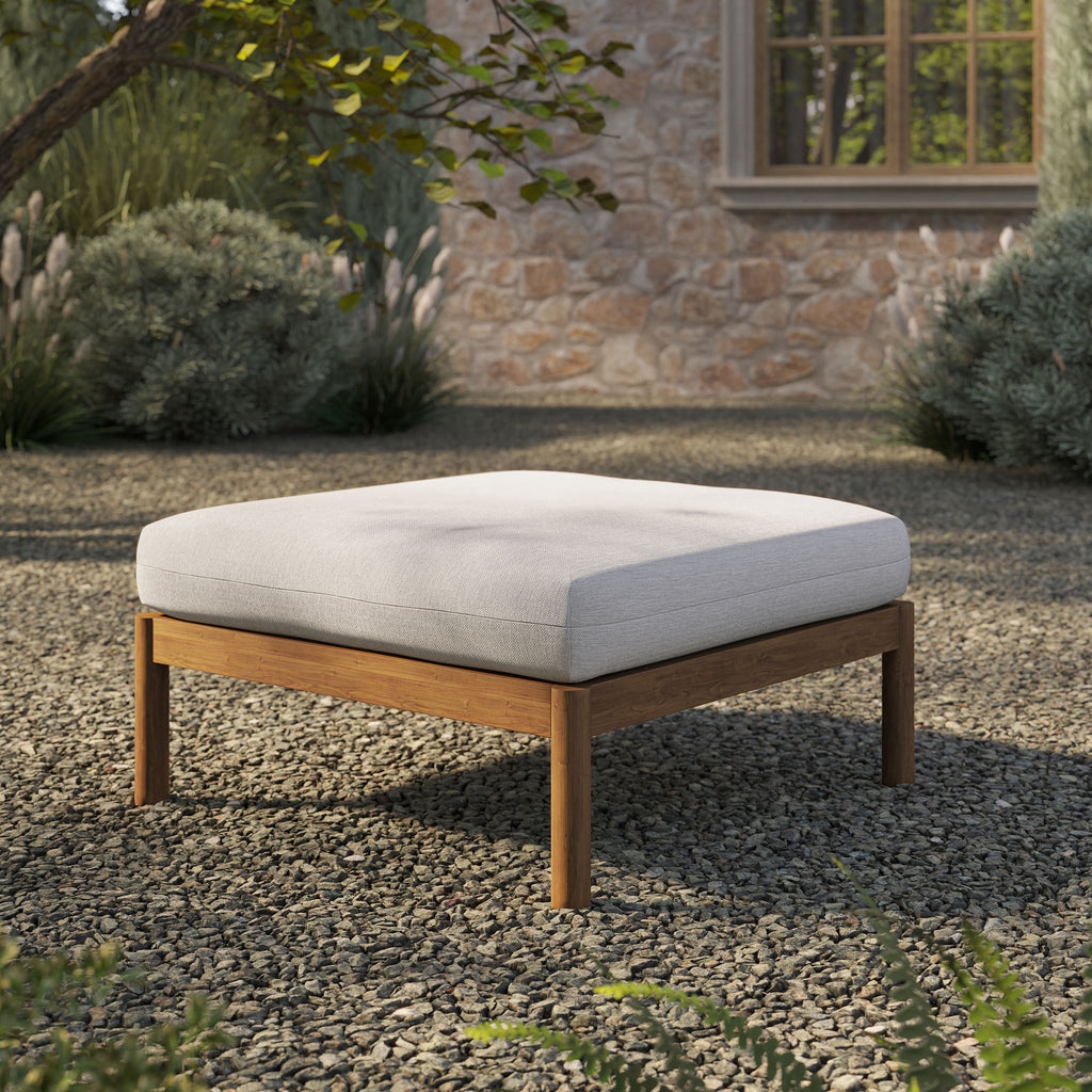 Eleni Square Outdoor Patio Teak Wood Ottoman - Natural Sail