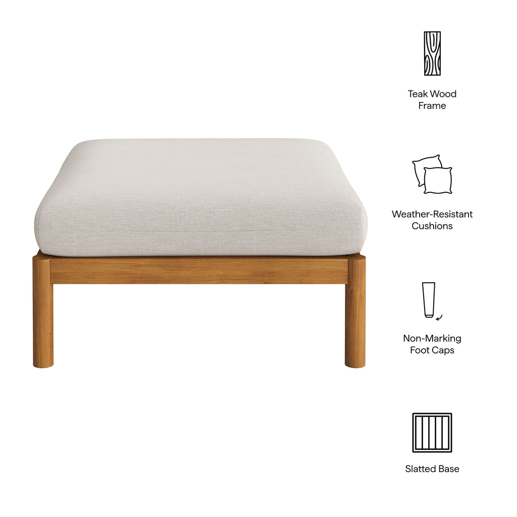 Eleni Square Outdoor Patio Teak Wood Ottoman - Natural Sail