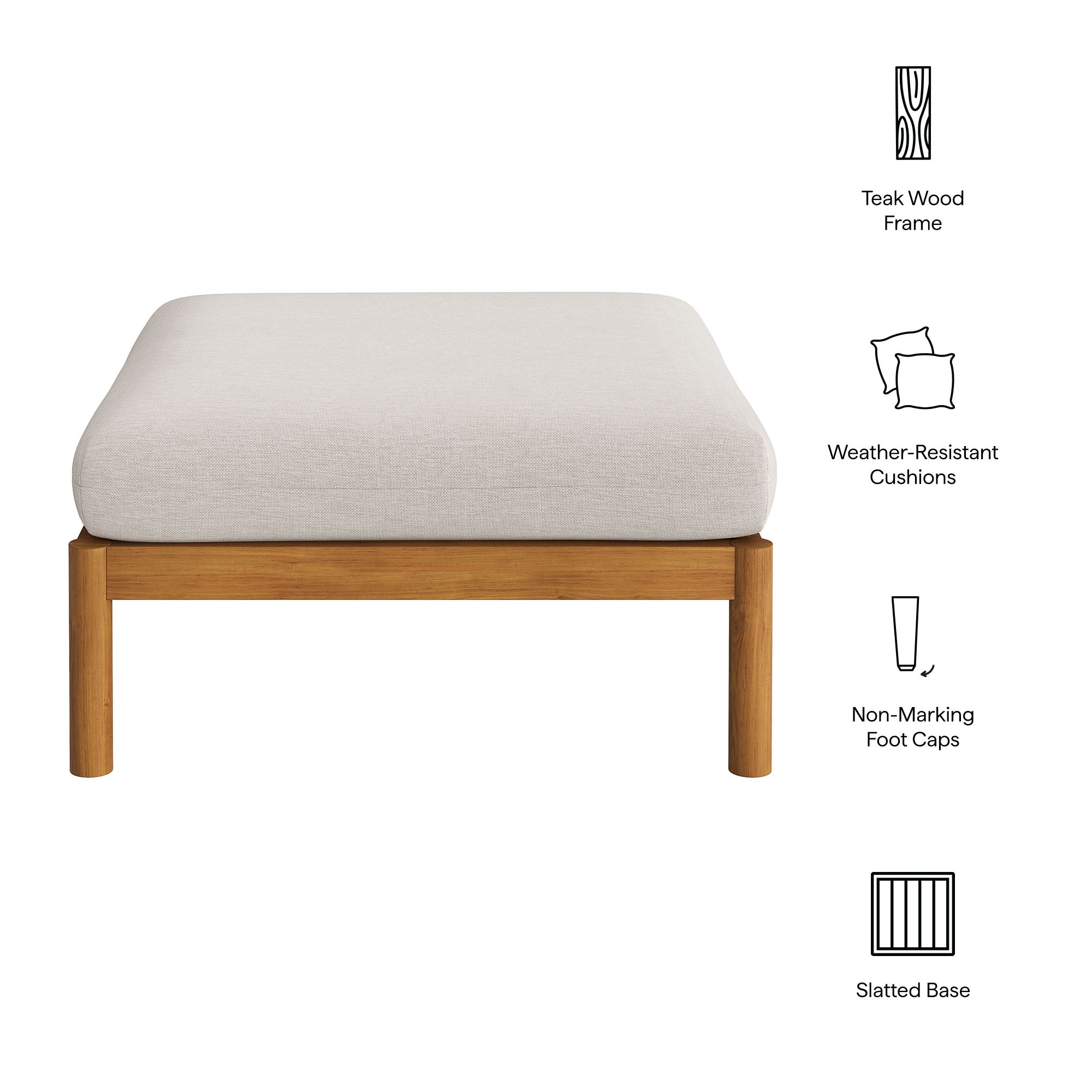 Eleni Square Outdoor Patio Teak Wood Ottoman - Natural Sail