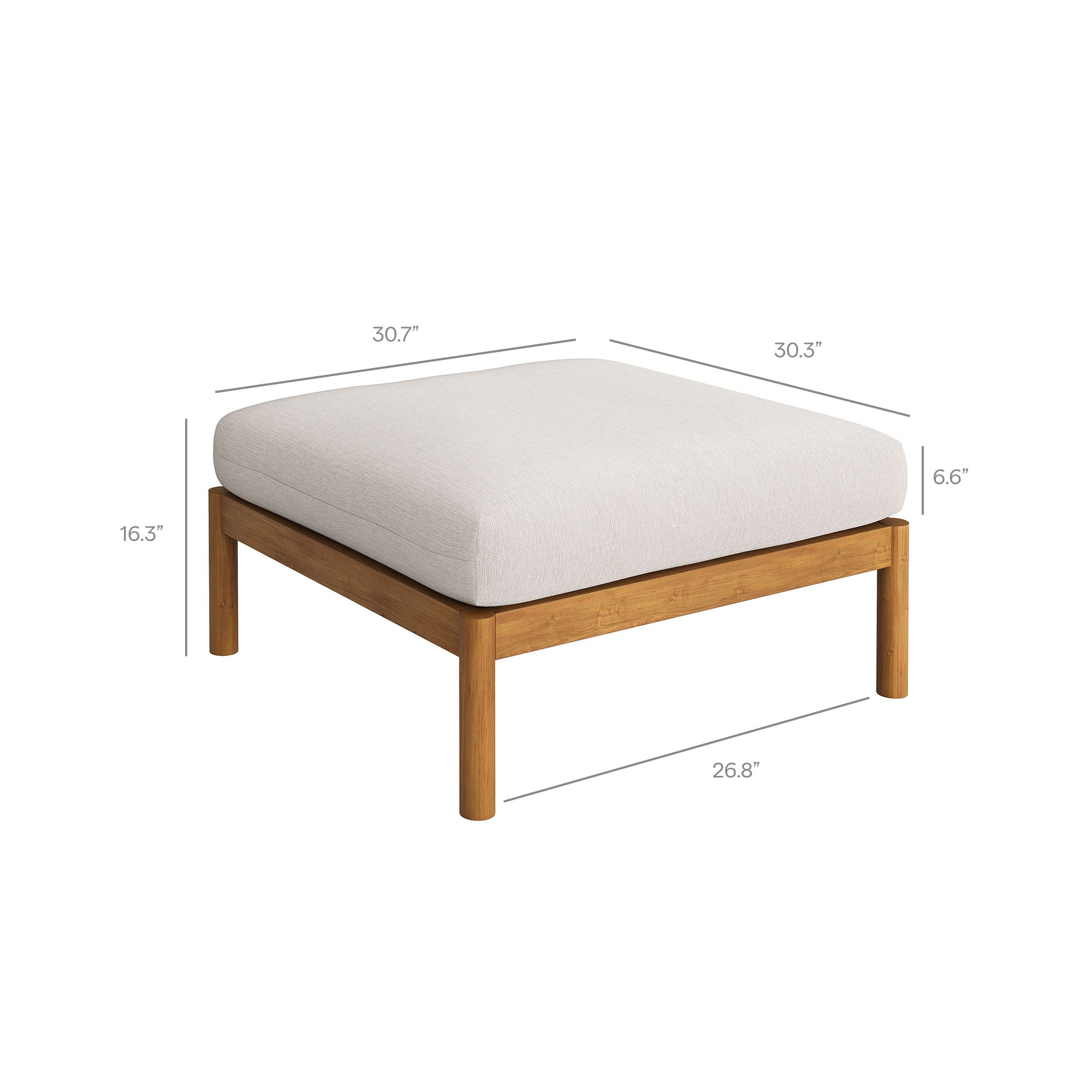 Eleni Square Outdoor Patio Teak Wood Ottoman - Natural Sail
