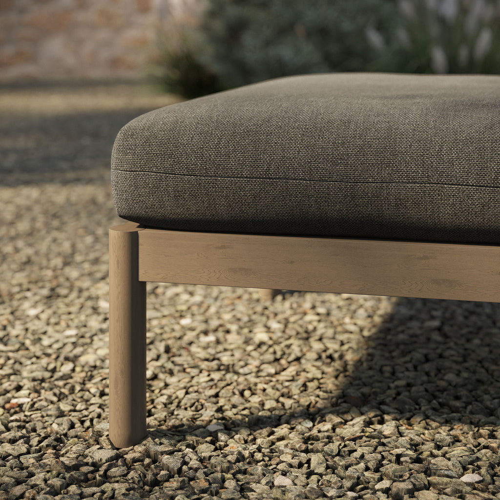 Eleni Square Outdoor Patio Teak Wood Ottoman - Weathered Gray Flint
