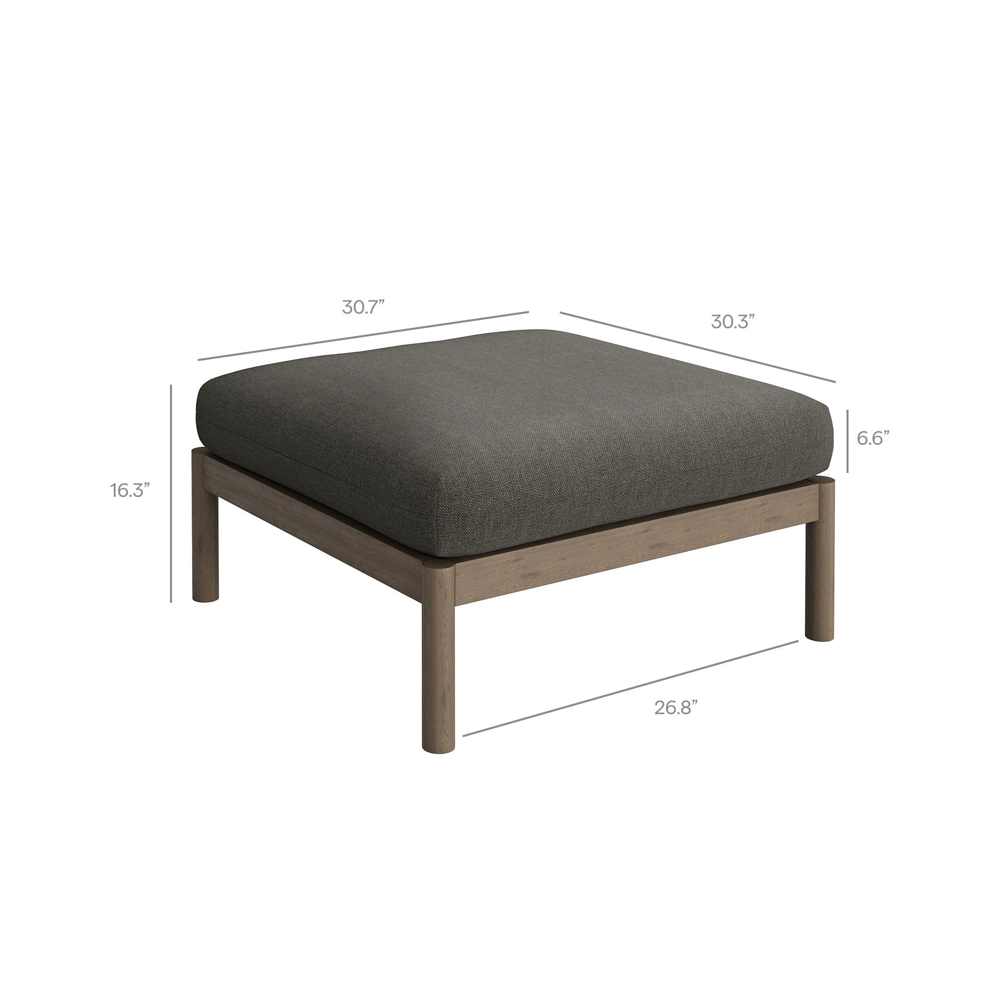 Eleni Square Outdoor Patio Teak Wood Ottoman - Weathered Gray Flint