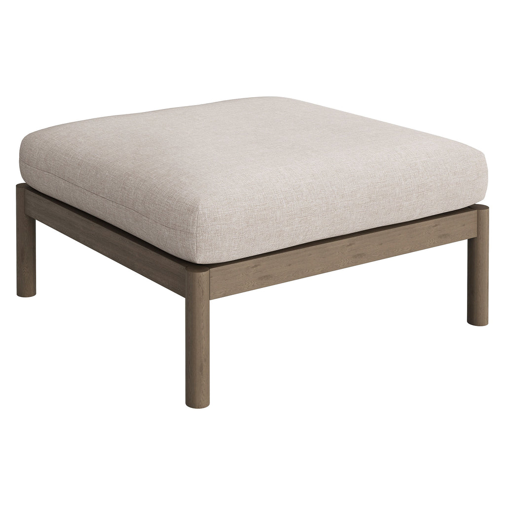Eleni Square Outdoor Patio Teak Wood Ottoman - Weathered Gray Pebble