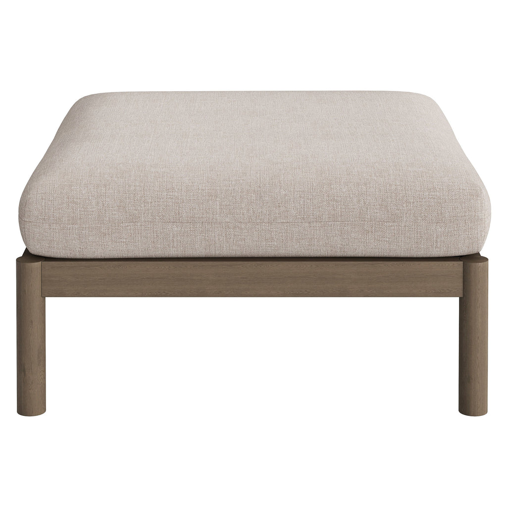 Eleni Square Outdoor Patio Teak Wood Ottoman - Weathered Gray Pebble