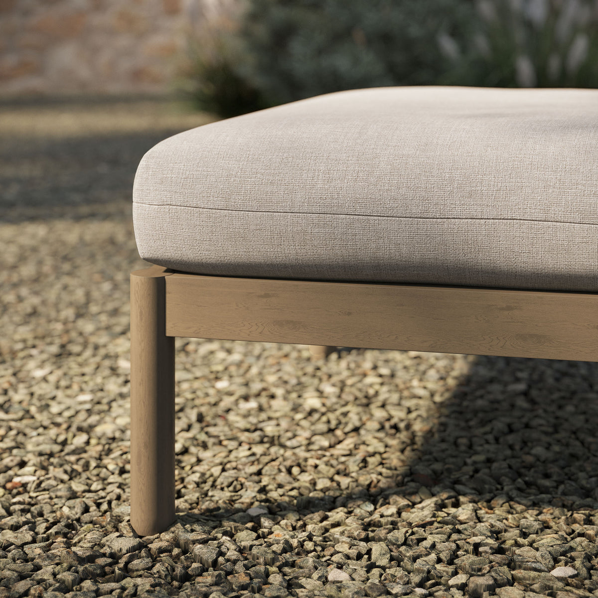 Eleni Square Outdoor Patio Teak Wood Ottoman - Weathered Gray Pebble