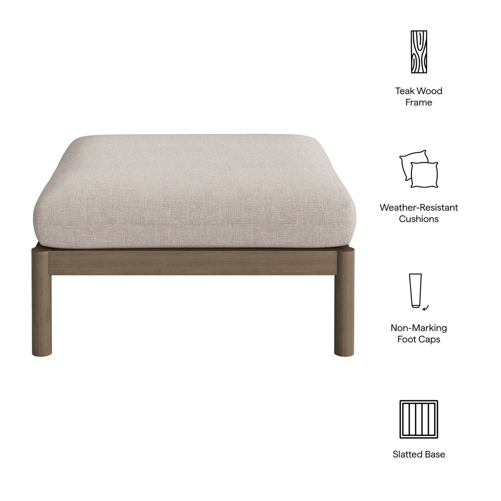 Eleni Square Outdoor Patio Teak Wood Ottoman - Weathered Gray Pebble