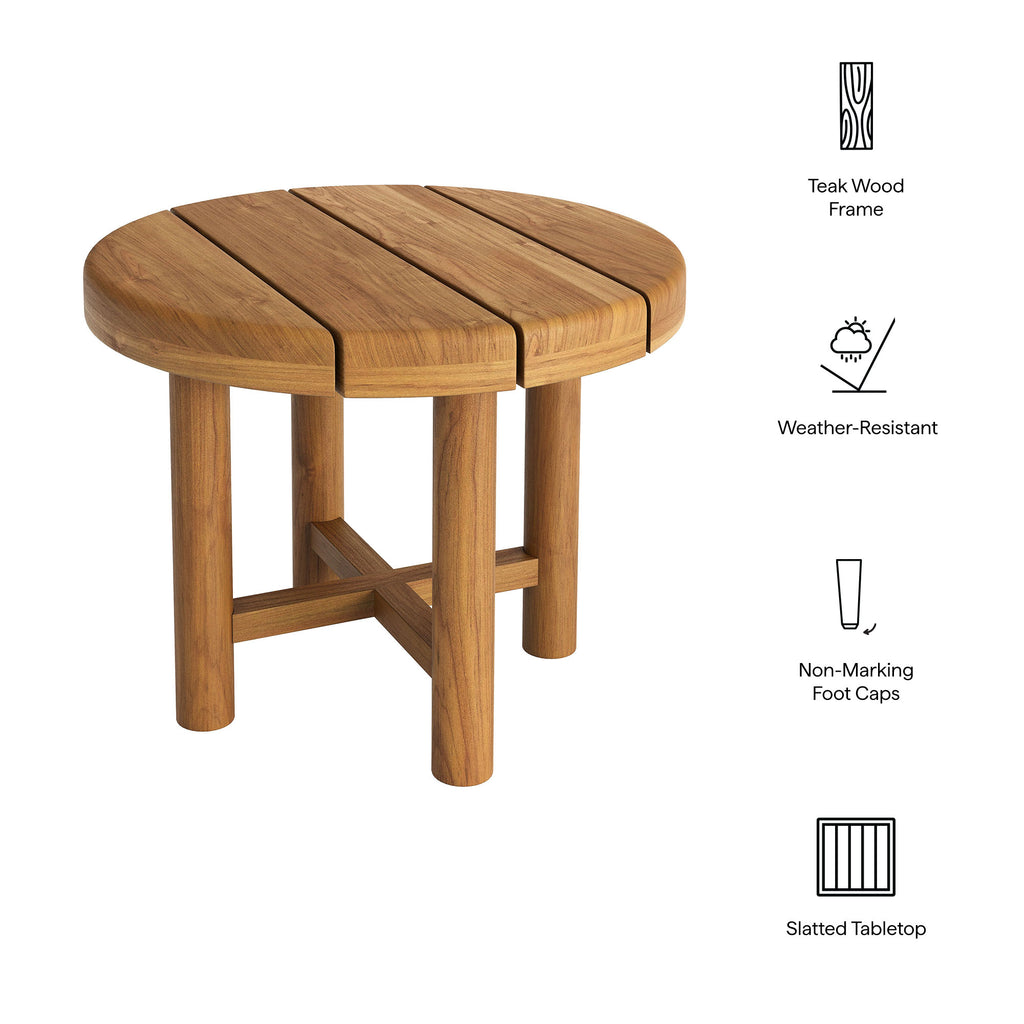Eleni 20-Inch Round Outdoor Patio Teak Wood Side Table - Natural