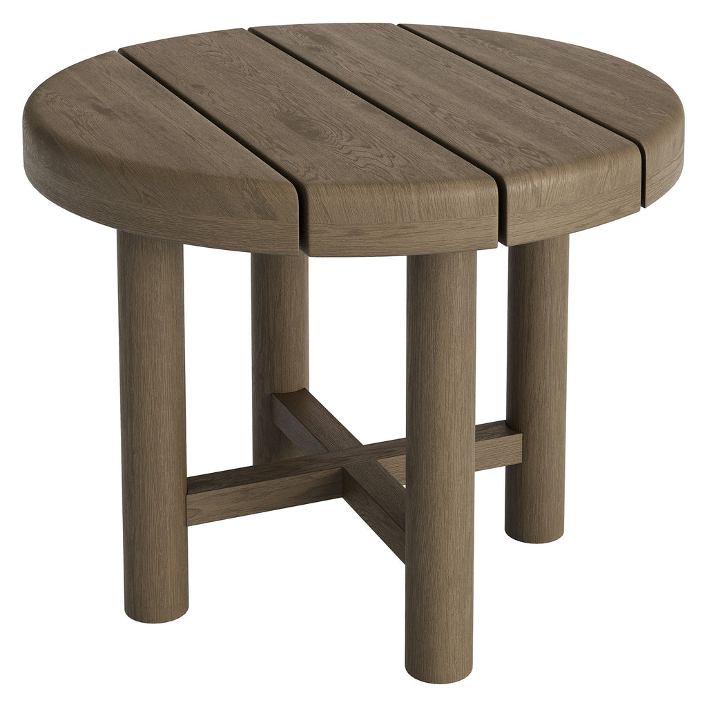Eleni 20-Inch Round Outdoor Patio Teak Wood Side Table - Weathered Gray Teak