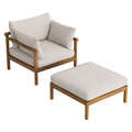 Eleni 2-Piece Outdoor Patio Teak Wood Armchair and Ottoman Set - Natural Sail