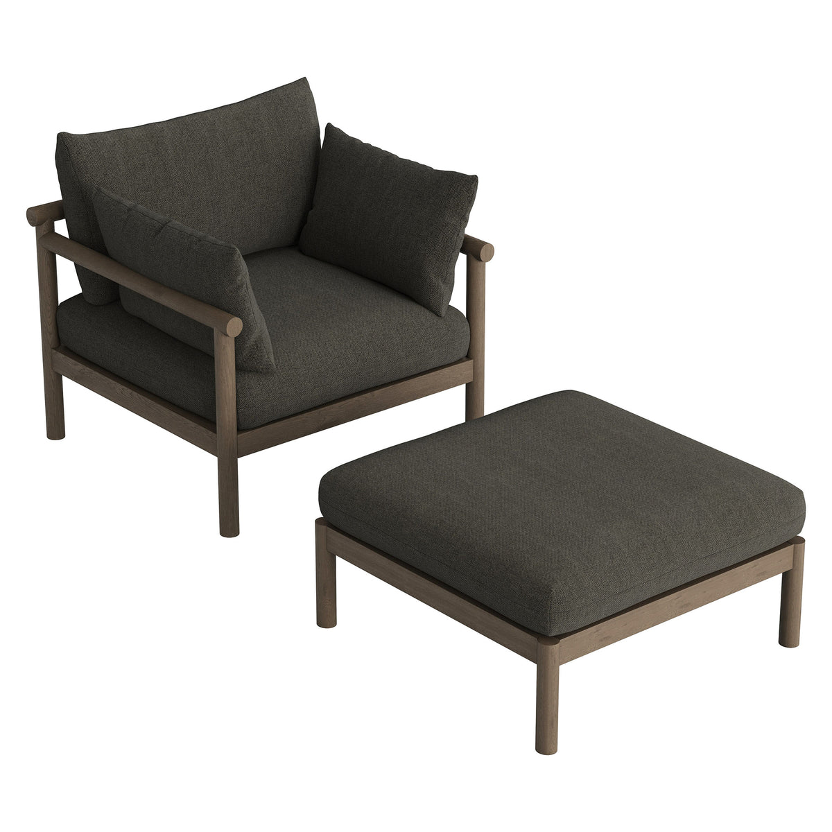 Eleni 2-Piece Outdoor Patio Teak Wood Armchair and Ottoman Set - Weathered Gray Flint