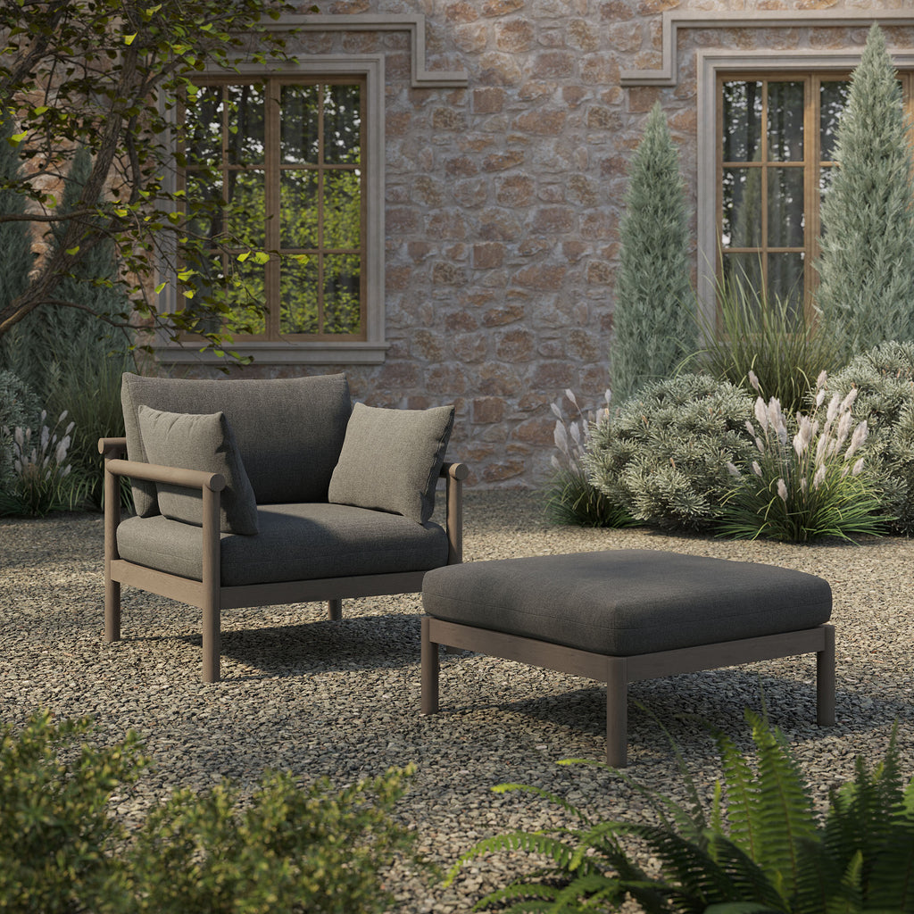 Eleni 2-Piece Outdoor Patio Teak Wood Armchair and Ottoman Set - Weathered Gray Flint