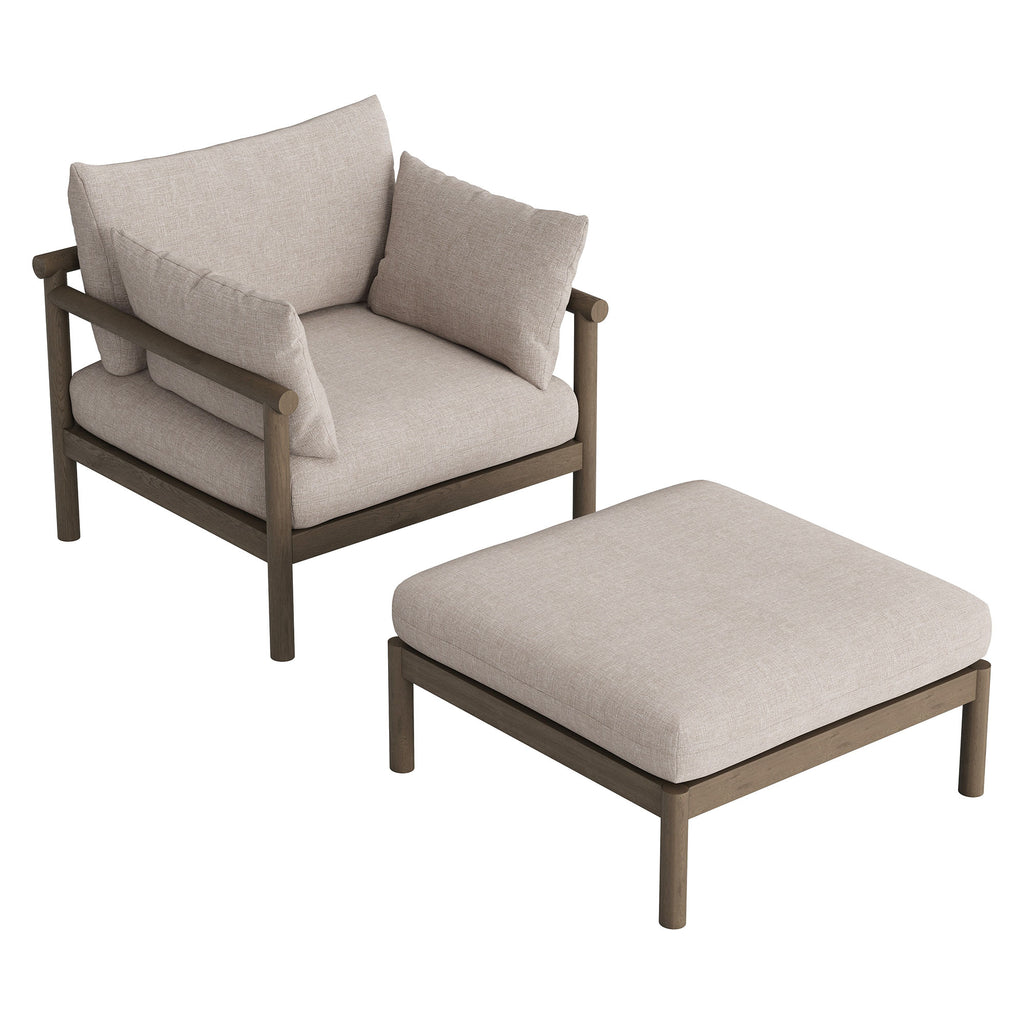 Eleni 2-Piece Outdoor Patio Teak Wood Armchair and Ottoman Set - Weathered Gray Pebble