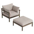 Eleni 2-Piece Outdoor Patio Teak Wood Armchair and Ottoman Set - Weathered Gray Pebble