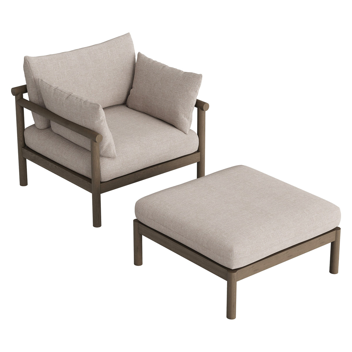 Eleni 2-Piece Outdoor Patio Teak Wood Armchair and Ottoman Set - Weathered Gray Pebble