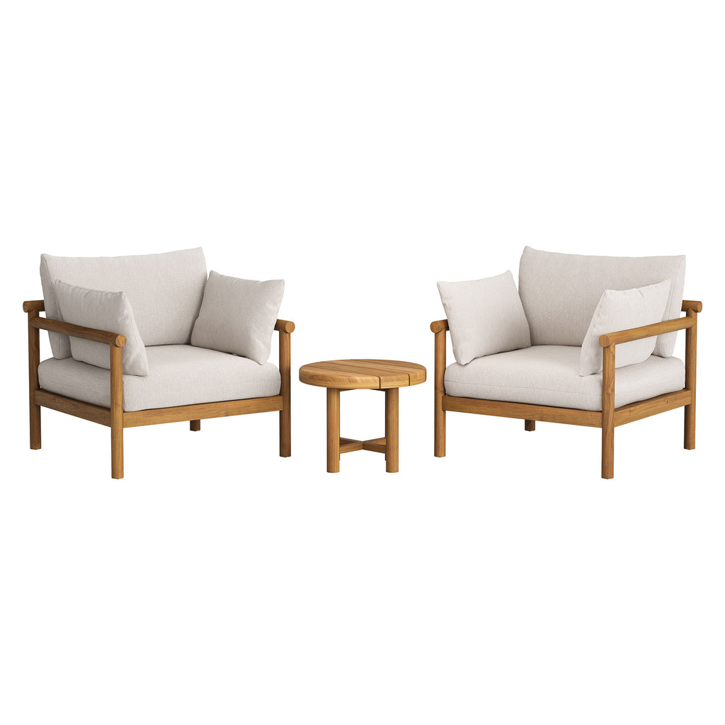 Eleni 3-Piece Outdoor Patio Teak Wood Furniture Set - Natural Sail