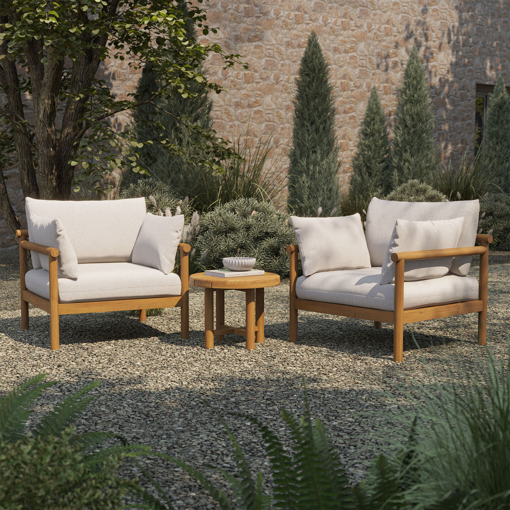 Eleni 3-Piece Outdoor Patio Teak Wood Furniture Set - Natural Sail