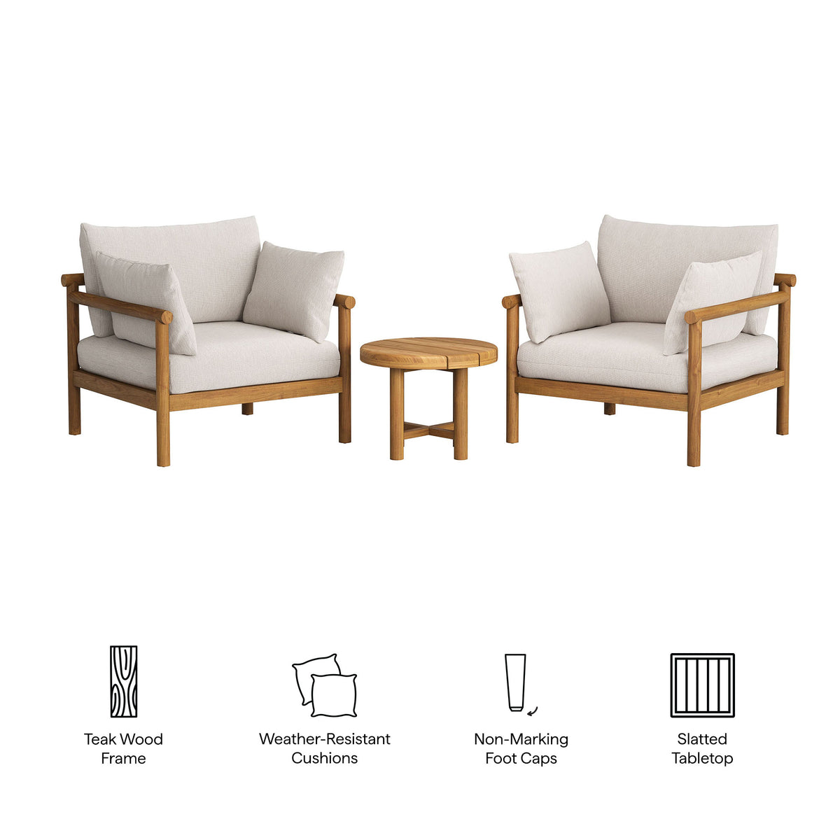 Eleni 3-Piece Outdoor Patio Teak Wood Furniture Set - Natural Sail
