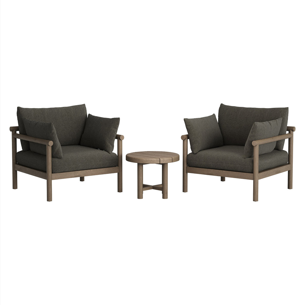 Eleni 3-Piece Outdoor Patio Teak Wood Furniture Set - Weathered Gray Flint