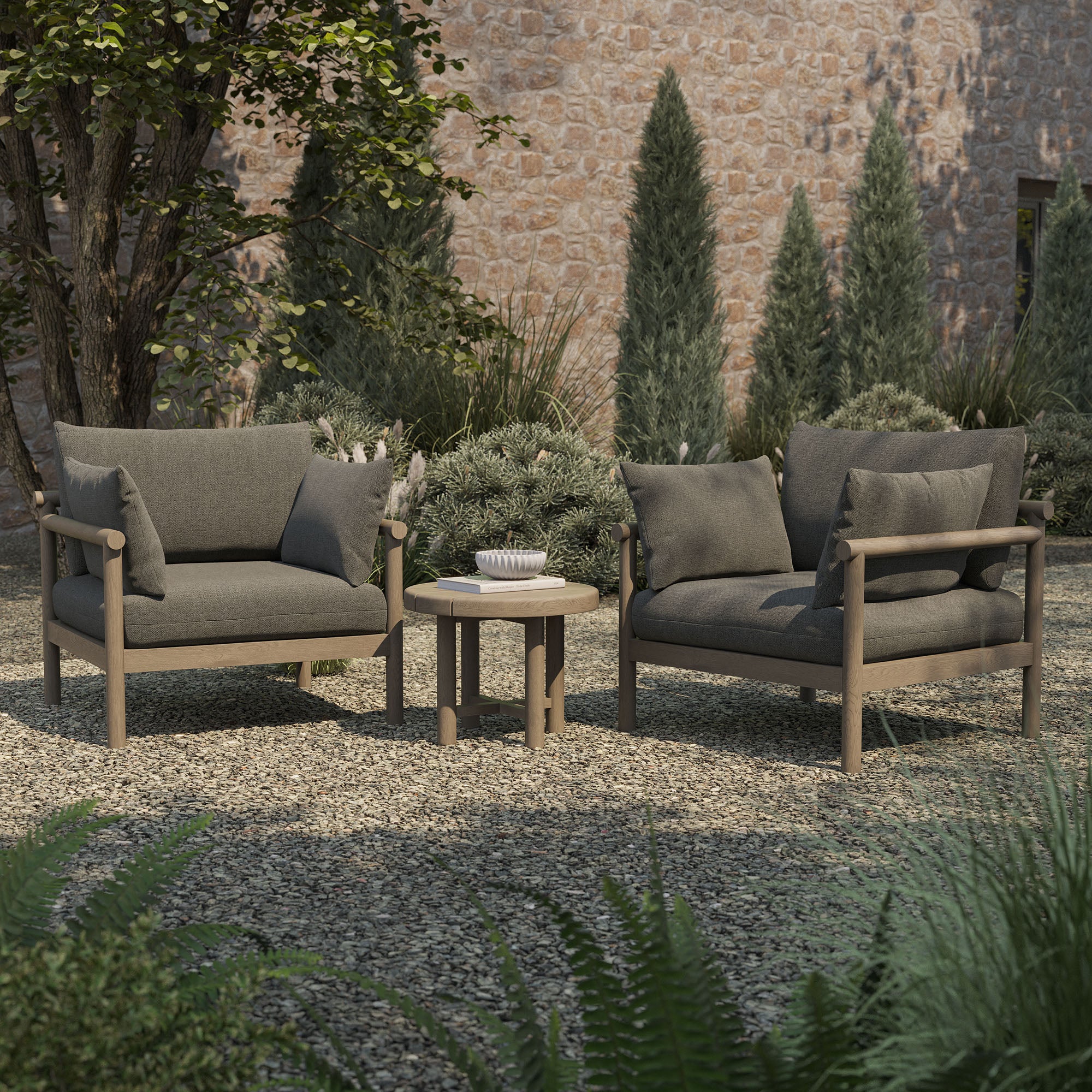 Eleni 3-Piece Outdoor Patio Teak Wood Furniture Set - Weathered Gray Flint