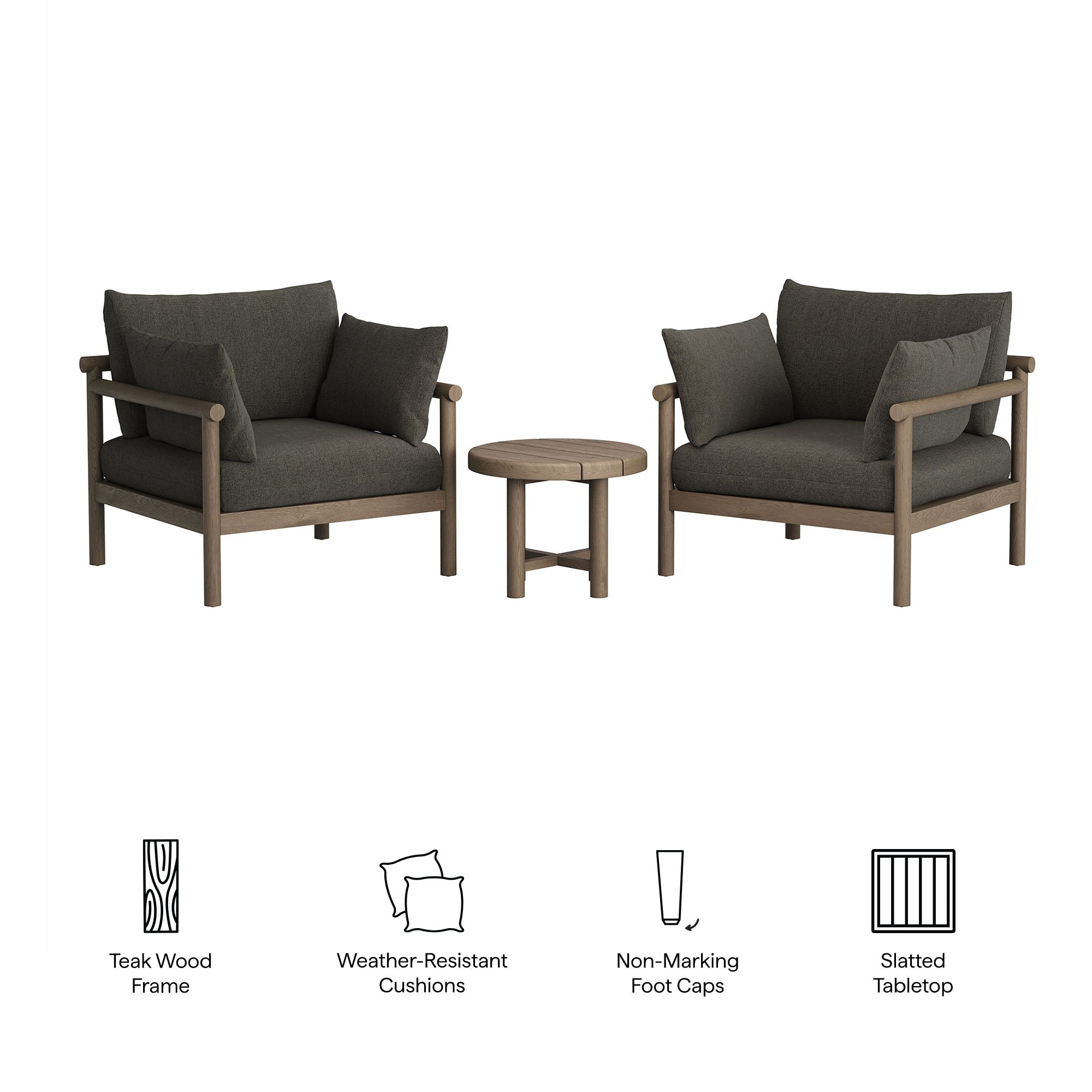 Eleni 3-Piece Outdoor Patio Teak Wood Furniture Set - Weathered Gray Flint