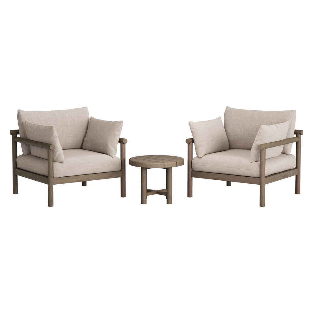 Eleni 3-Piece Outdoor Patio Teak Wood Furniture Set - Weathered Gray Pebble