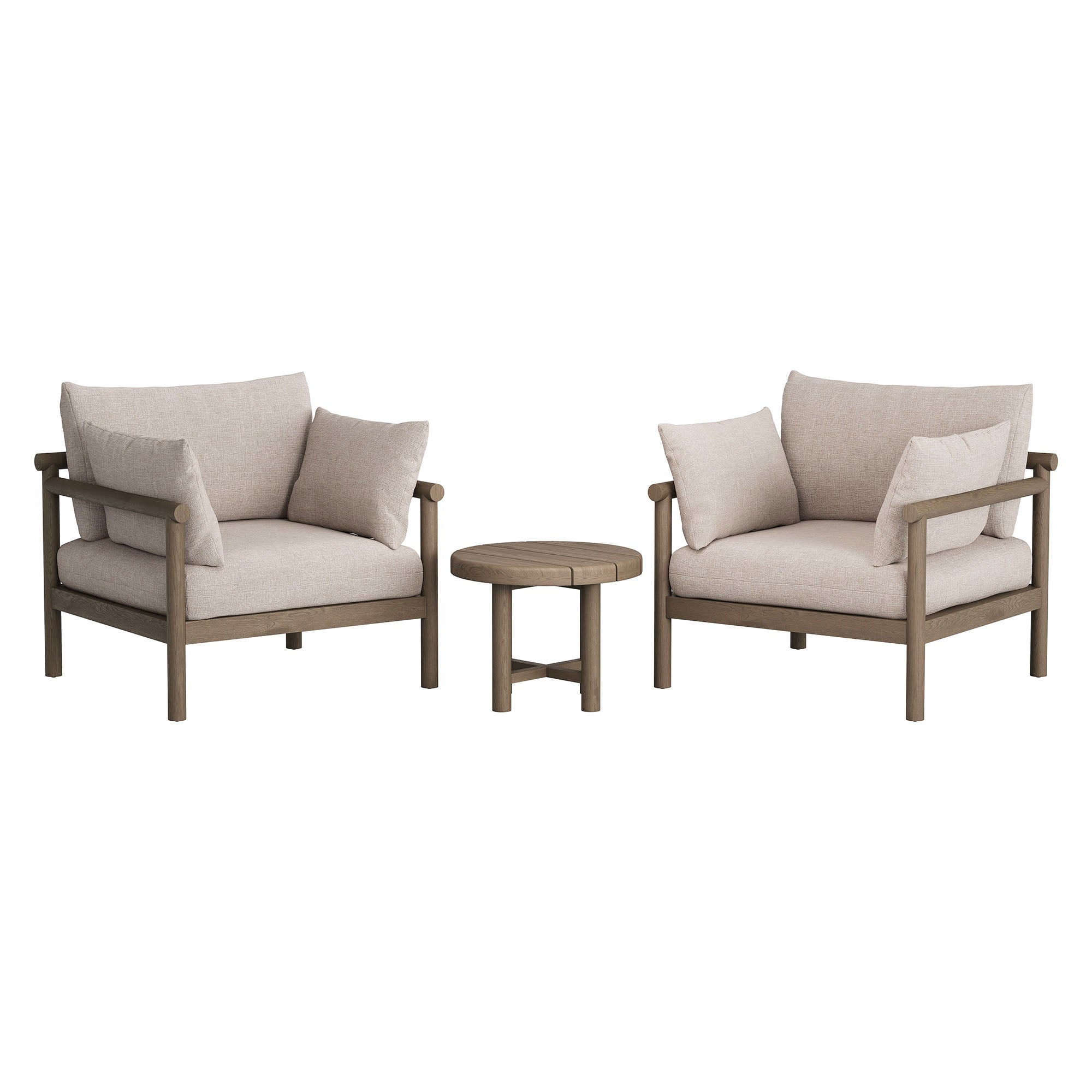 Eleni 3-Piece Outdoor Patio Teak Wood Furniture Set - Weathered Gray Pebble