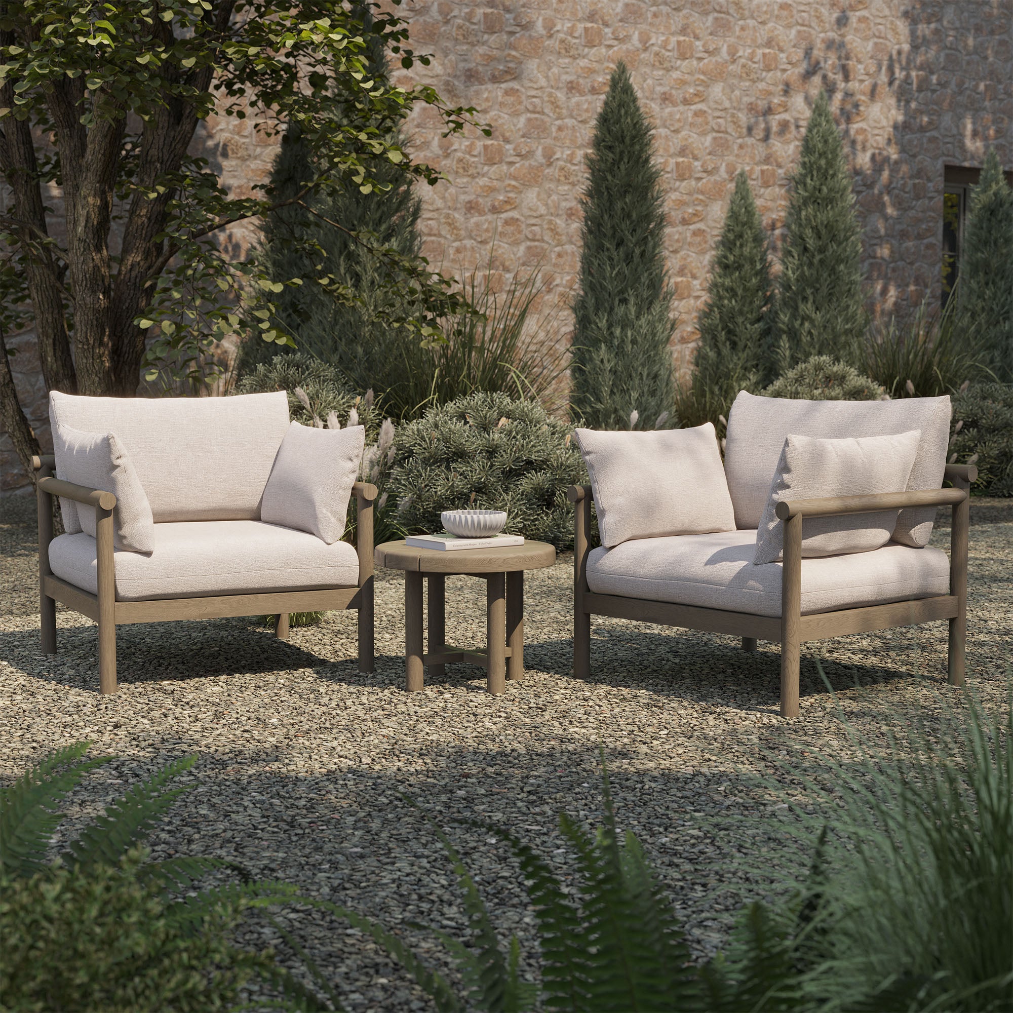 Eleni 3-Piece Outdoor Patio Teak Wood Furniture Set - Weathered Gray Pebble