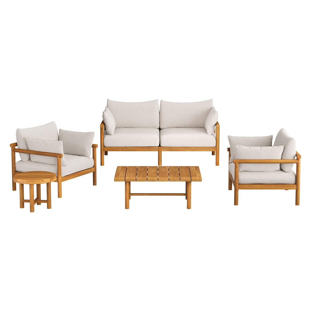 Eleni 5-Piece Outdoor Patio Teak Wood Furniture Set - Natural Sail