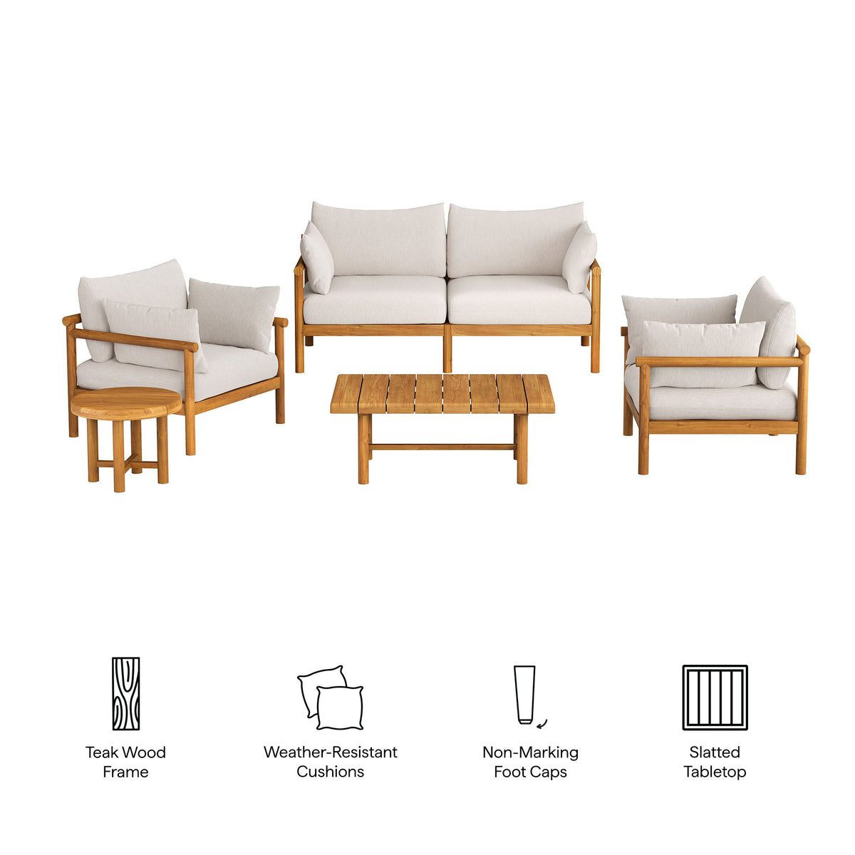 Eleni 5-Piece Outdoor Patio Teak Wood Furniture Set - Natural Sail