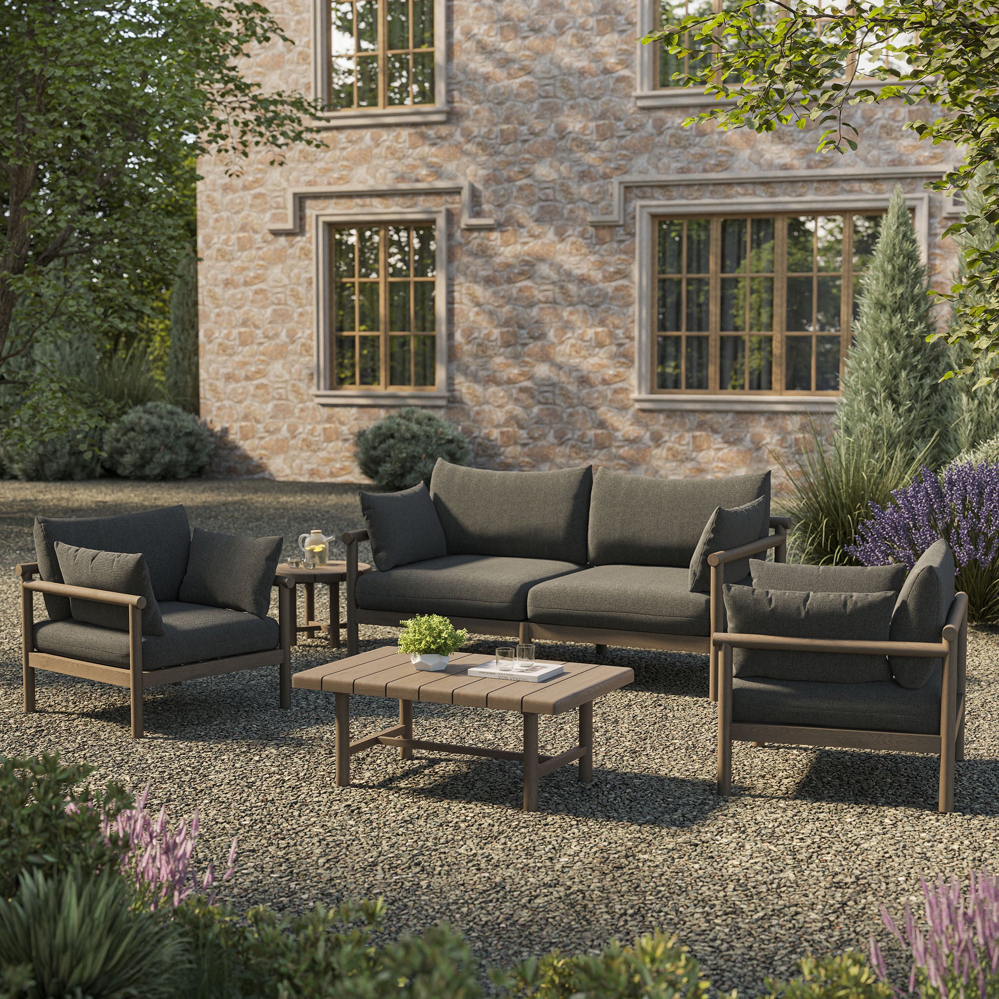 Eleni 5-Piece Outdoor Patio Teak Wood Furniture Set - Weathered Gray Flint