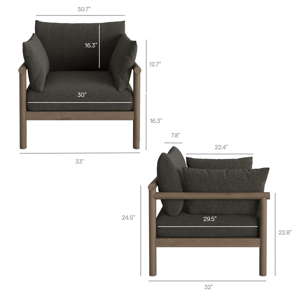 Eleni 5-Piece Outdoor Patio Teak Wood Furniture Set - Weathered Gray Flint